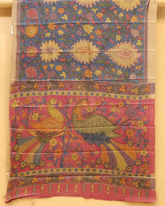 Traditional Milk-Based Hand Kalamkari Saree