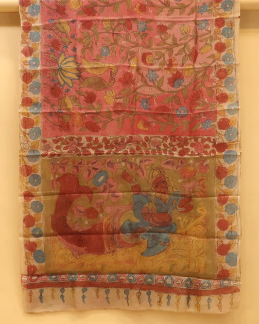 Traditional Milk-Based Hand Kalamkari Saree