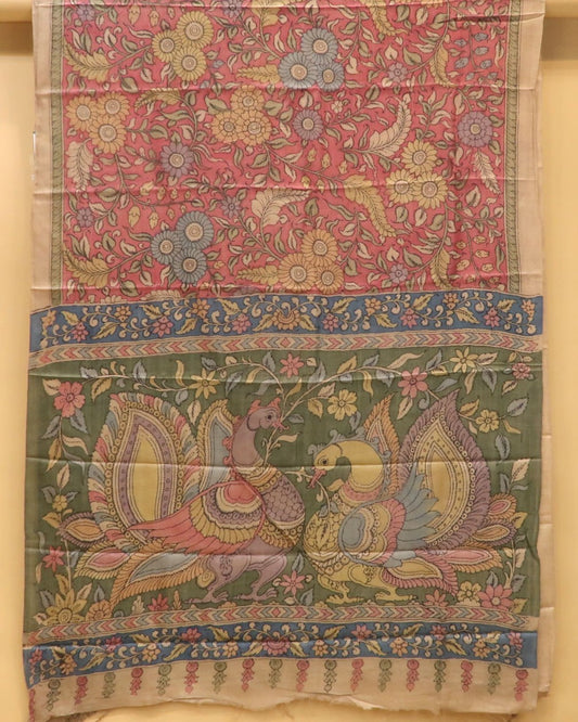 Traditional Milk-Based Hand Kalamkari Saree