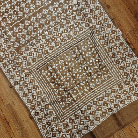 Pure Tassa Silk Saree with Gujarati Stitch Embroidery