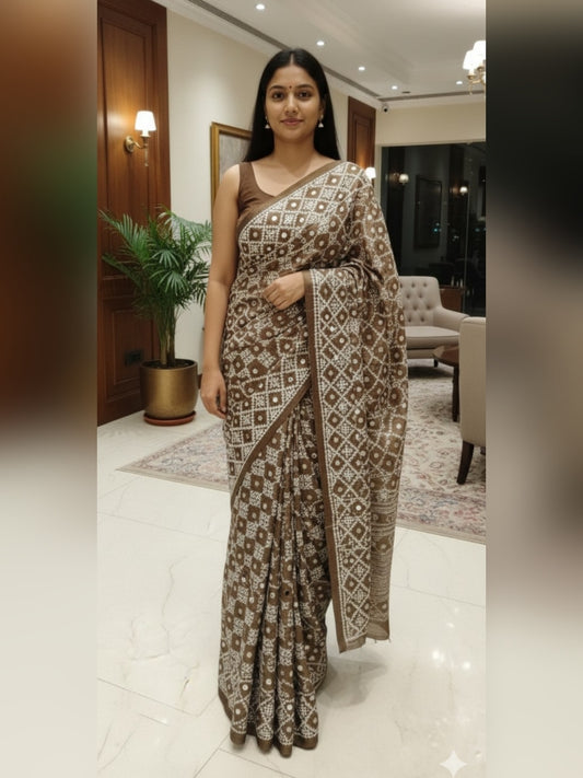 Pure Tassa Silk Saree with Gujarati Stitch Embroidery