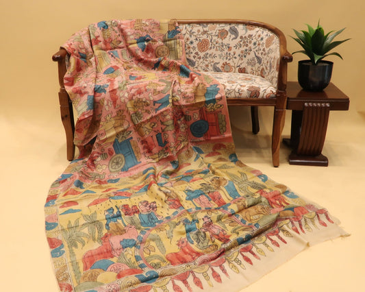 Traditional Milk-Based Hand Kalamkari Saree