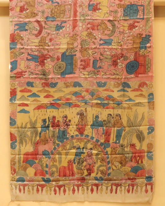 Traditional Milk-Based Hand Kalamkari Saree