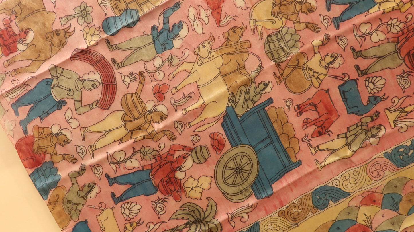 Traditional Milk-Based Hand Kalamkari Saree