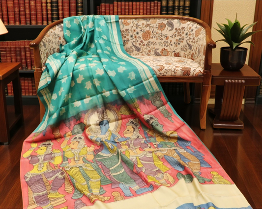 Traditional Milk-Based Hand Kalamkari Saree