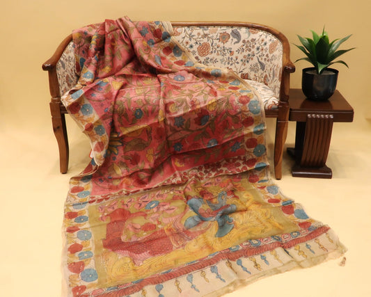 Traditional Milk-Based Hand Kalamkari Saree