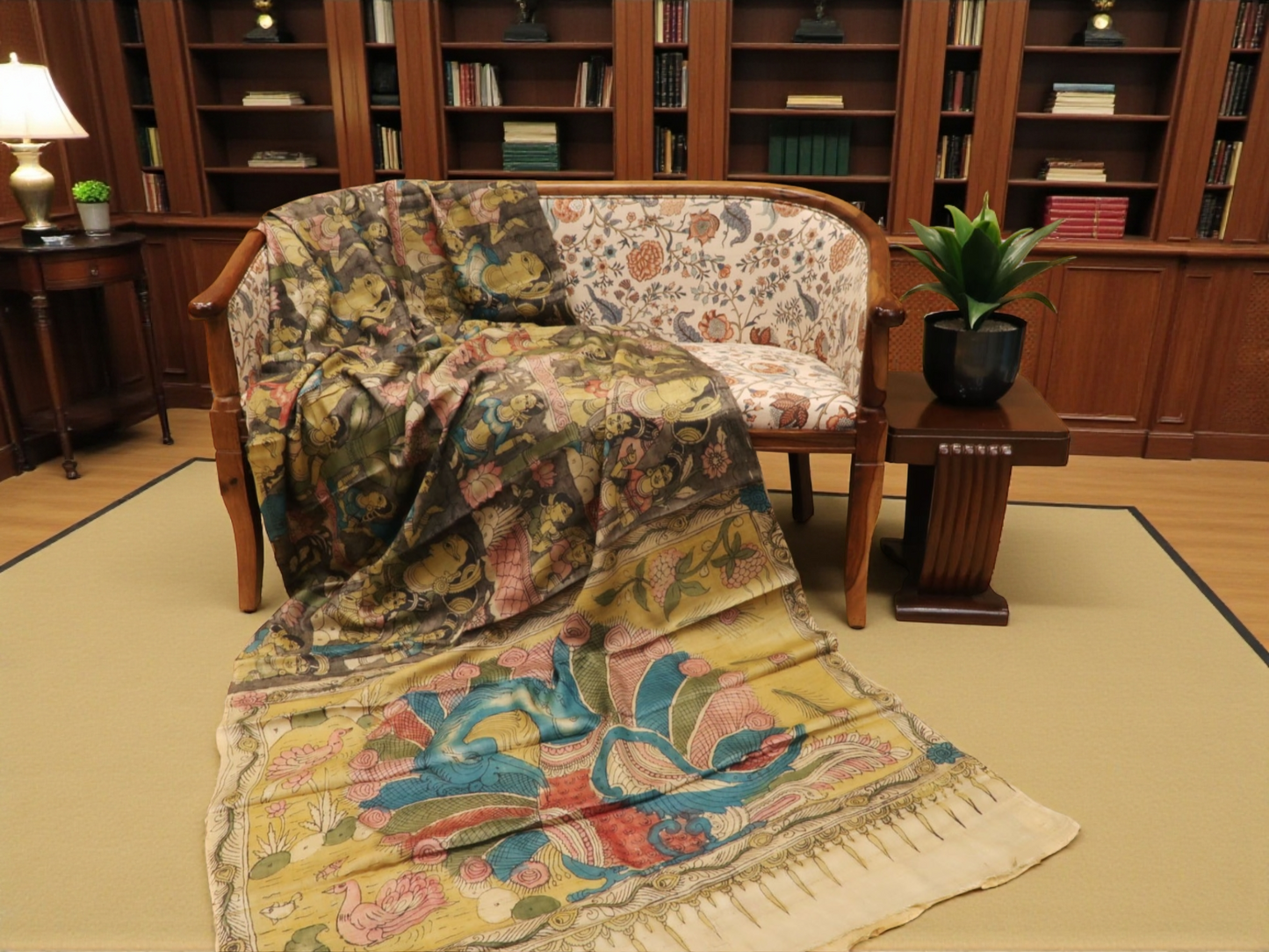 Traditional Milk-Based Hand Kalamkari Saree