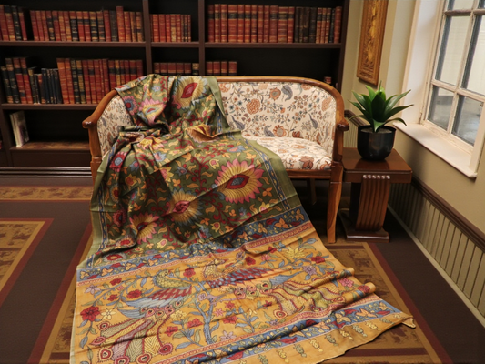 Traditional Milk-Based Hand Kalamkari Saree