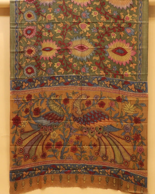 Traditional Milk-Based Hand Kalamkari Saree