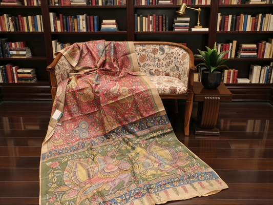 Traditional Milk-Based Hand Kalamkari Saree