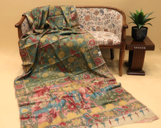 Traditional Milk-Based Hand Kalamkari Saree