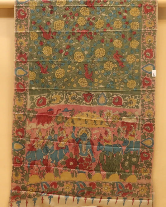 Traditional Milk-Based Hand Kalamkari Saree